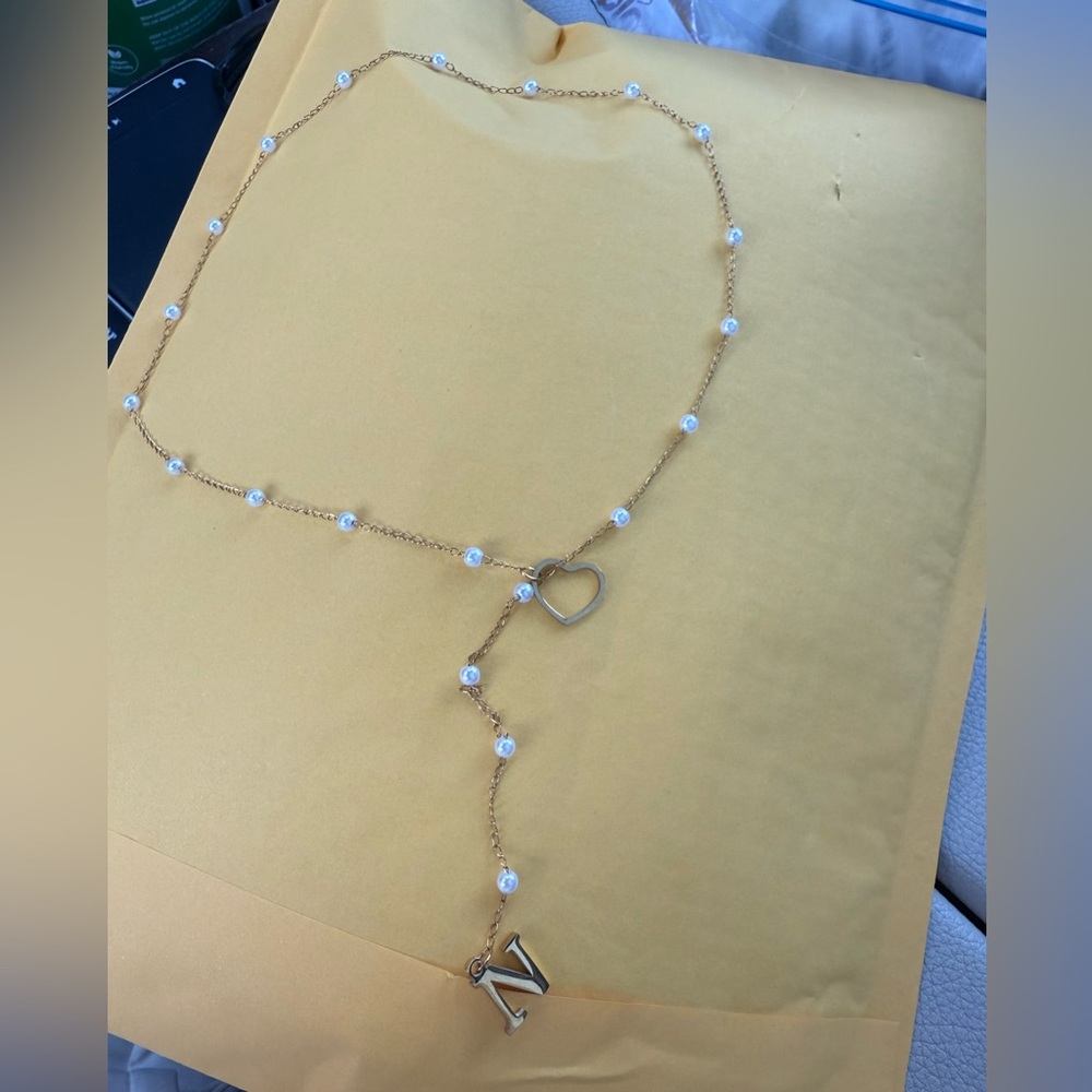 Gold Heart and Initial Necklace